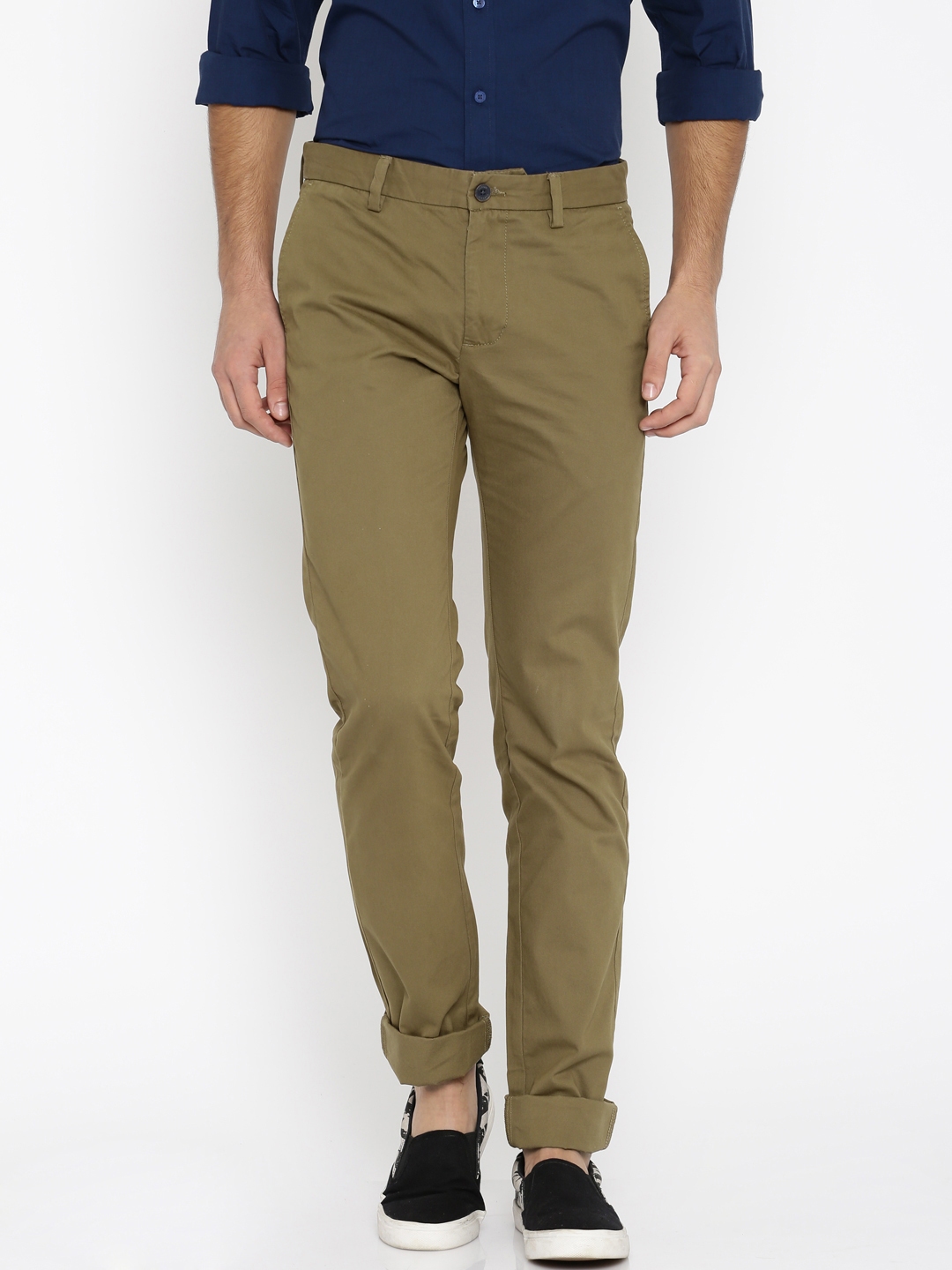 Buy Indian Terrain Men Khaki Brooklyn Fit Casual Trousers - Trousers ...