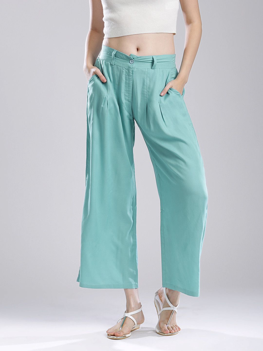 Buy W Women Blue Ankle Length Palazzo Trousers Palazzos for Women 1468092 Myntra