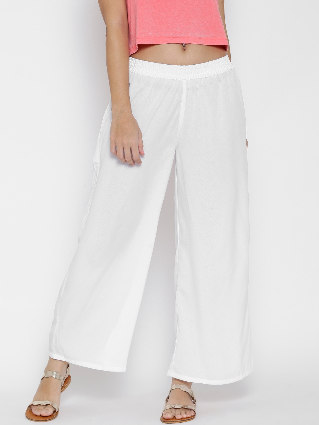 Buy AURELIA White Polyester Palazzo Trousers - Trousers for Women ...