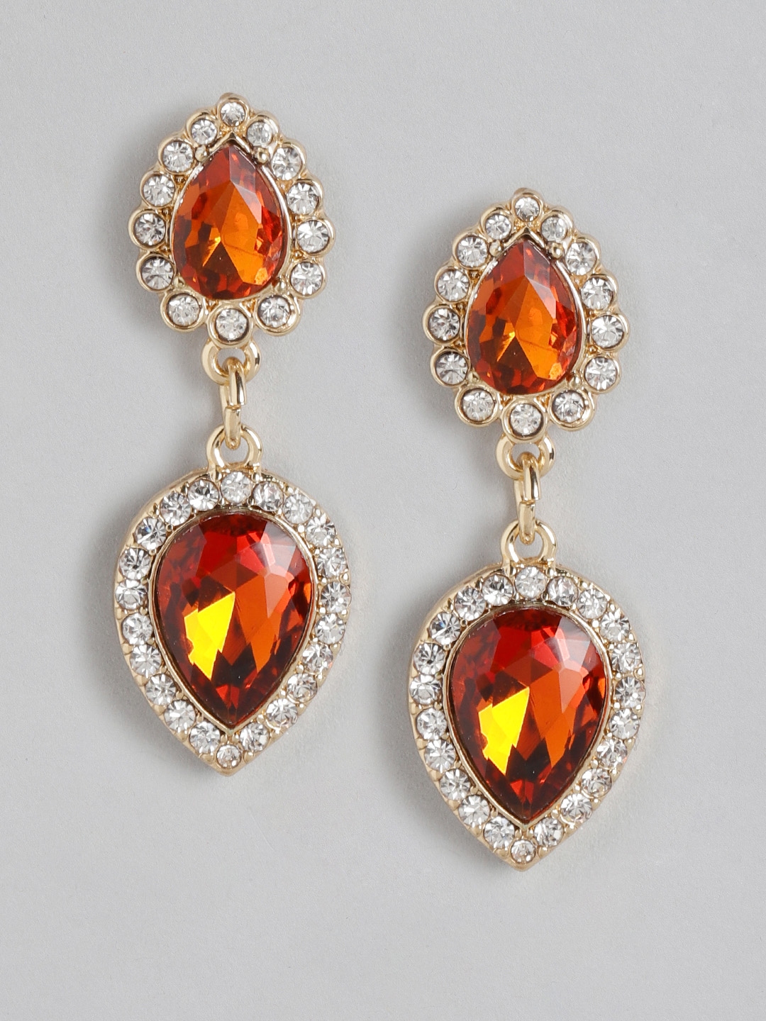 Buy DressBerry Orange Gold Plated Stone Studded Classic Drop Earrings - Earrings for Women