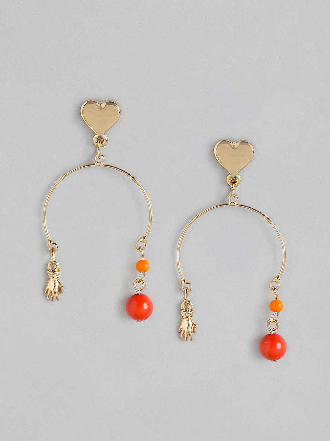 Buy DressBerry Orange Gold Plated Heart Textured Beaded Contemporary