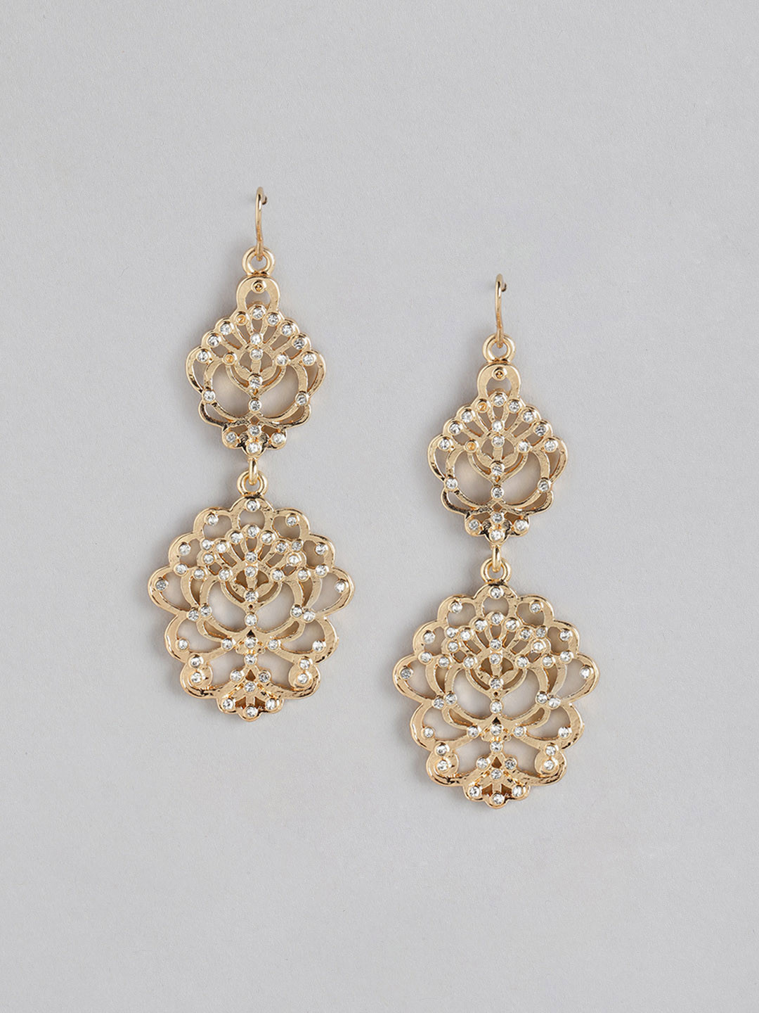 Buy DressBerry Gold Plated Stone Studded Contemporary Drop Earrings