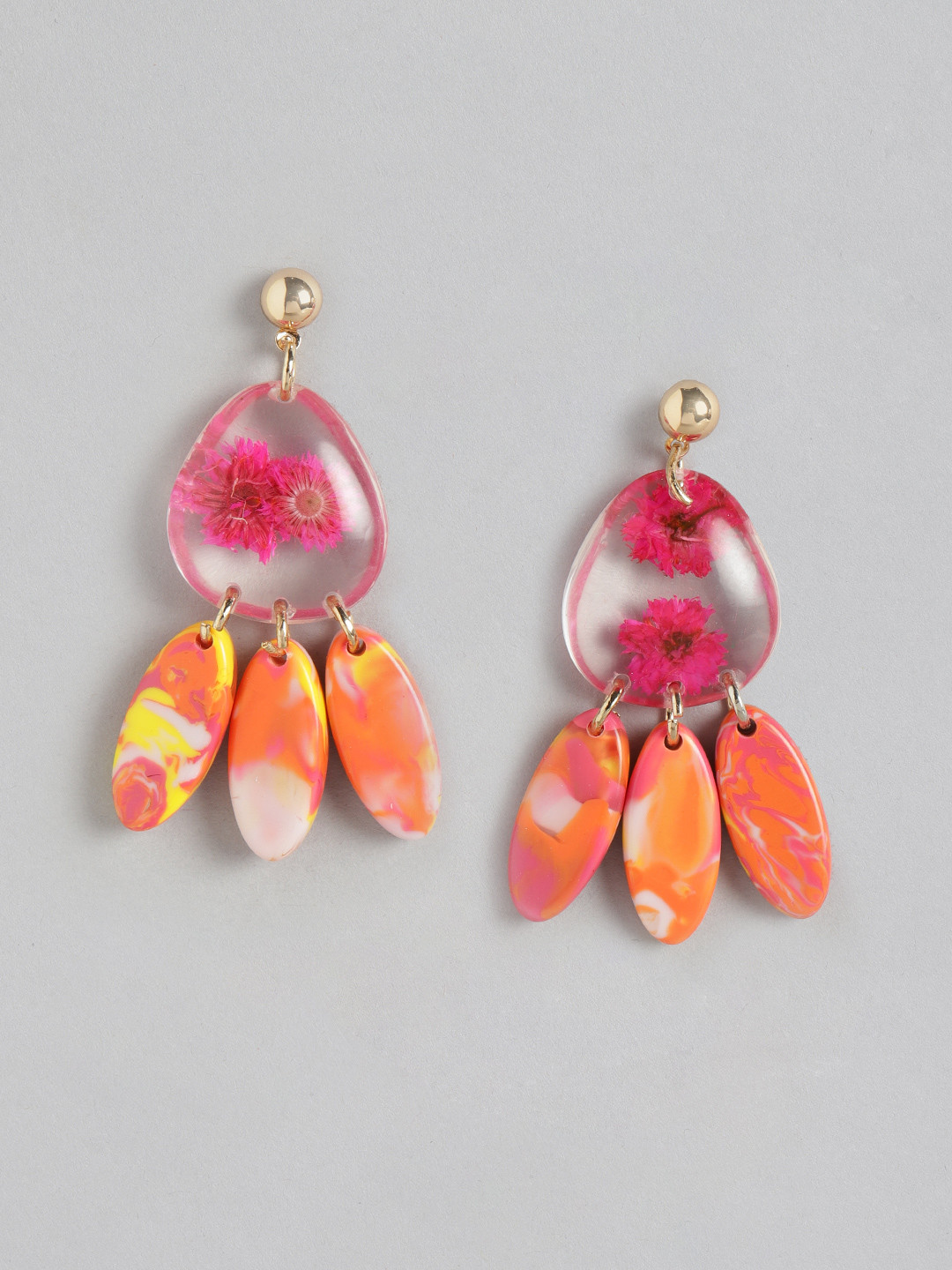Buy DressBerry Pink & Orange Gold Plated Contemporary Drop Earrings