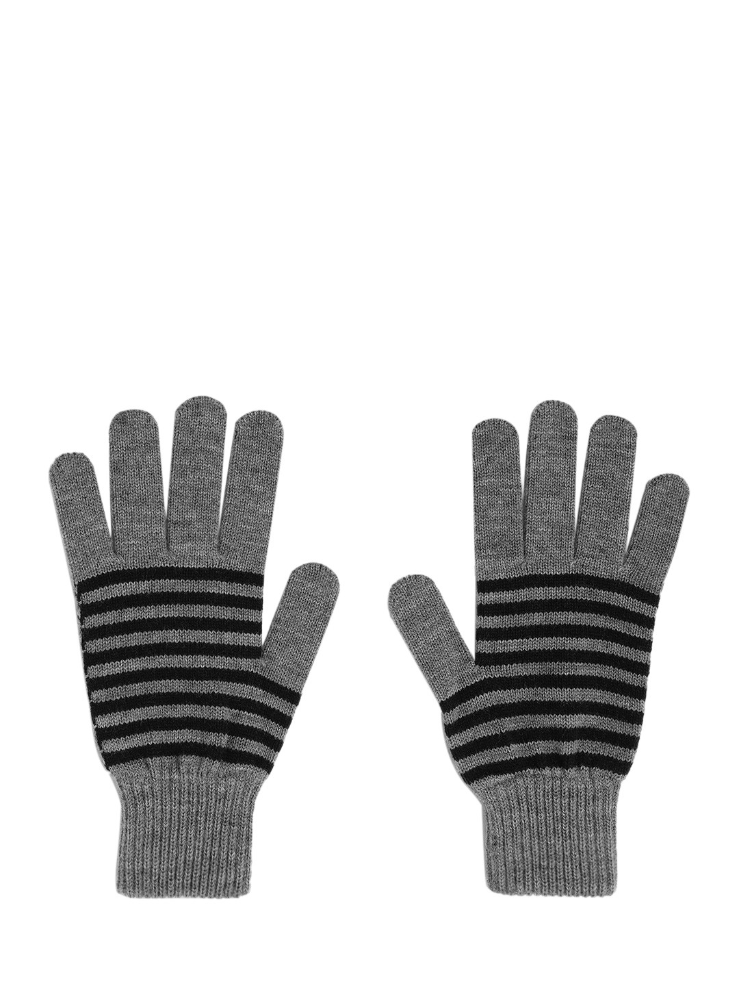 Buy Roadster Men Grey & Black Striped Winter Hand Gloves Gloves for