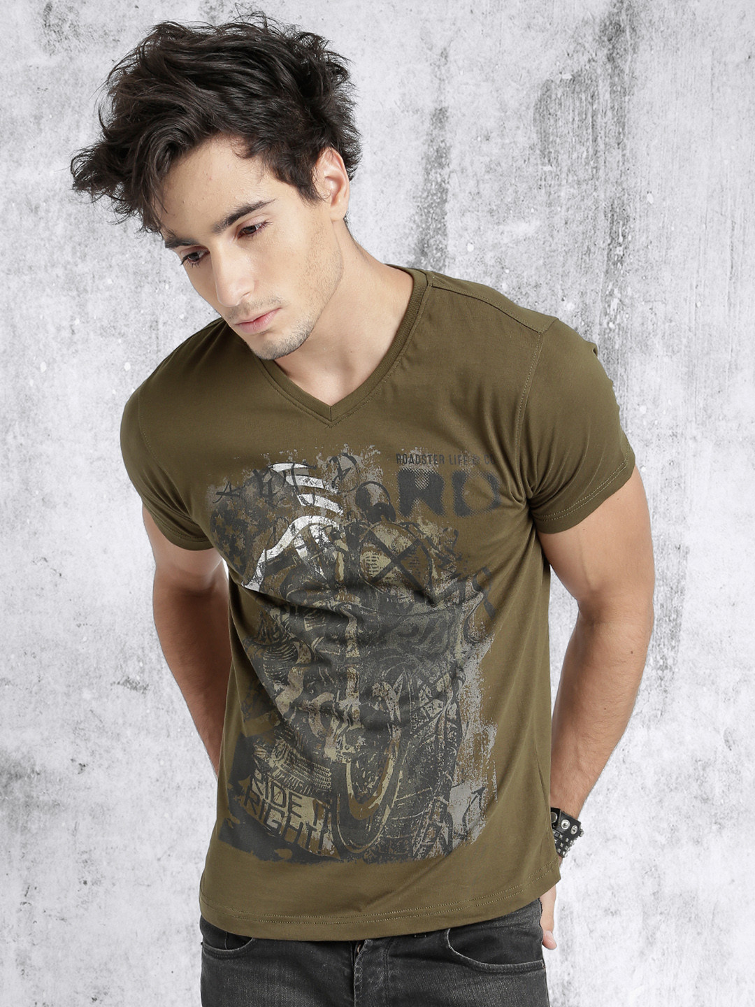 Buy Roadster Men Green Printed Pure Cotton T Shirt Tshirts for Men