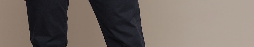 Buy SELECTED Men Navy Blue Solid Straight Fit Chinos Trousers ...