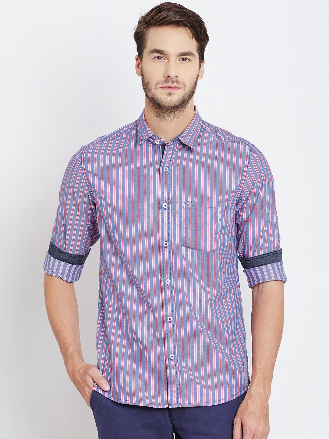 Buy Numero Uno Men Blue Striped Slim Casual Shirt - Shirts for Men ...