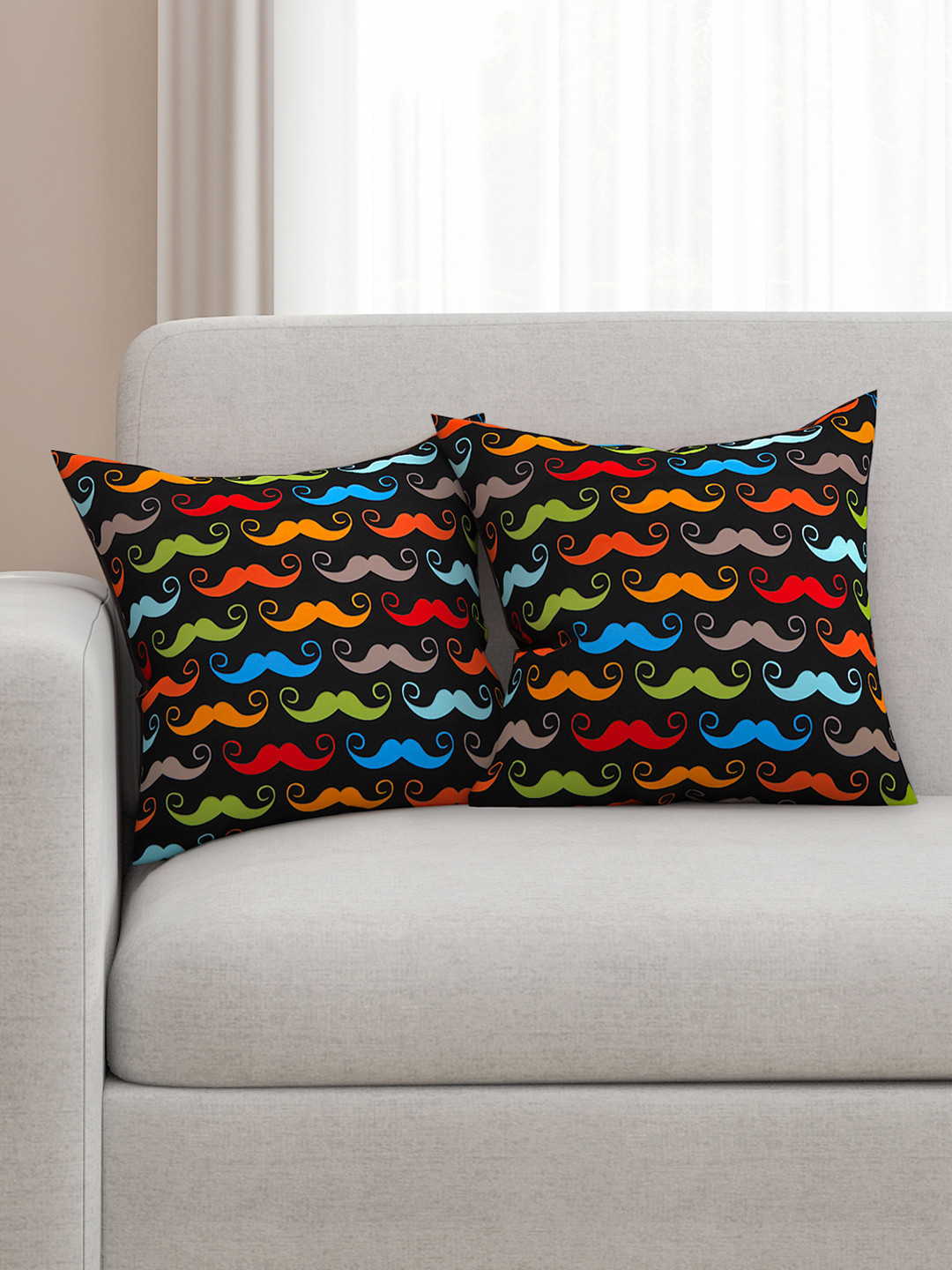 Buy SEJ By Nisha Gupta Black Set Of 2 Printed 16'' X 16'' Square