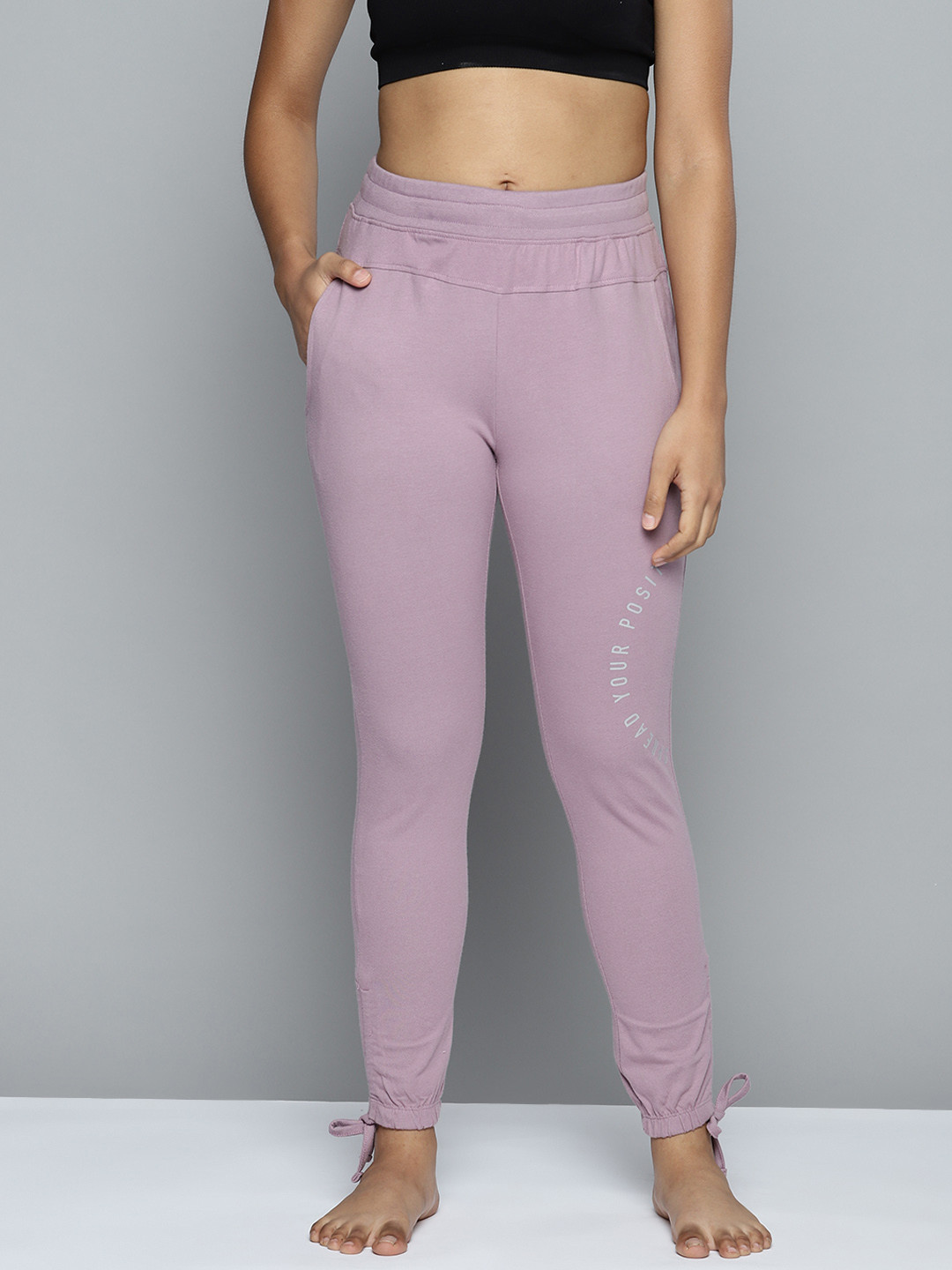 Buy HRX By Hrithik Roshan Women Mauve Pure Cotton Solid Bio Wash Yoga