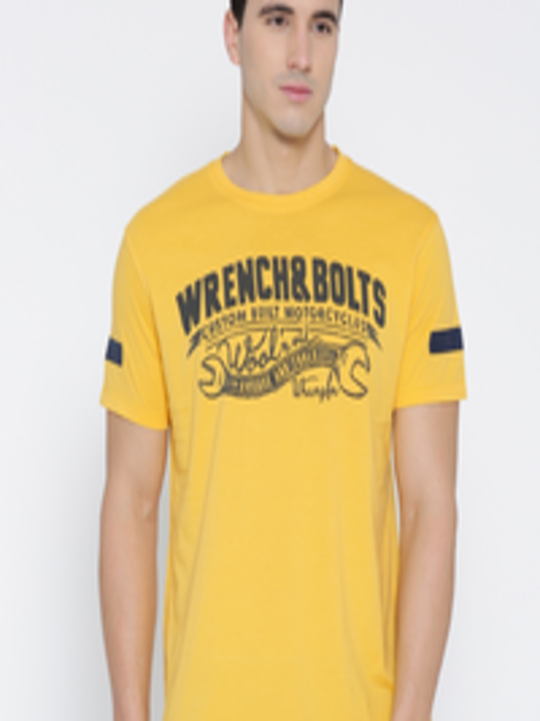 Buy Wrangler Men Yellow Printed Round Neck T Shirt - Tshirts for Men ...