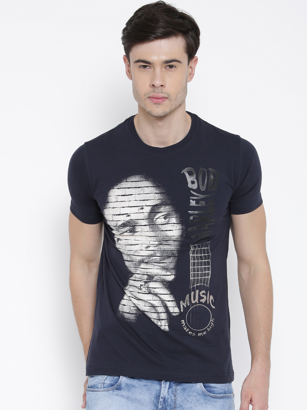 Buy Status Quo Men Navy Blue Printed Slim Fit T Shirt Tshirts for Men