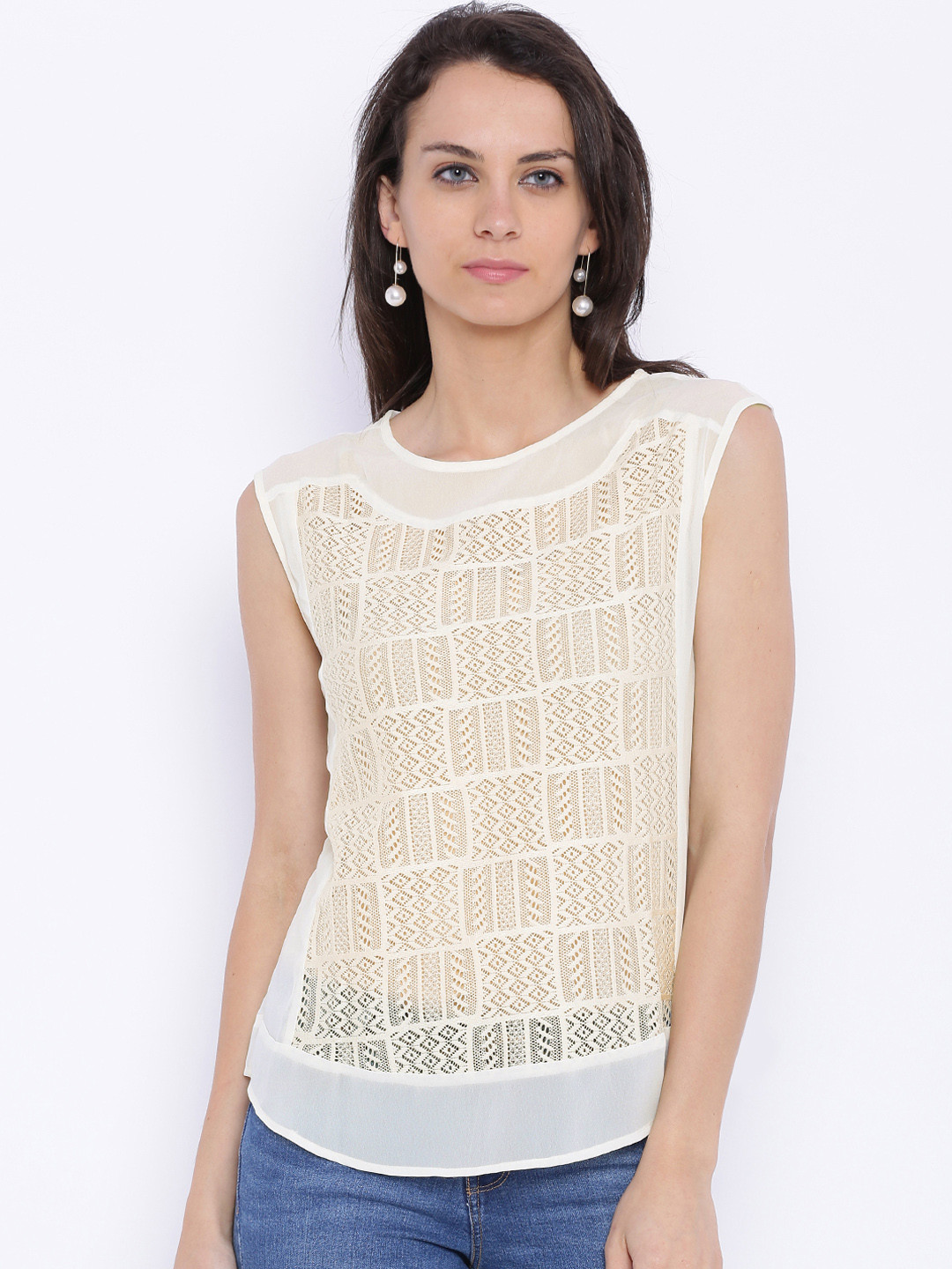 Buy 109F Women Cream Coloured Lace Top Tops for Women 1471839 Myntra