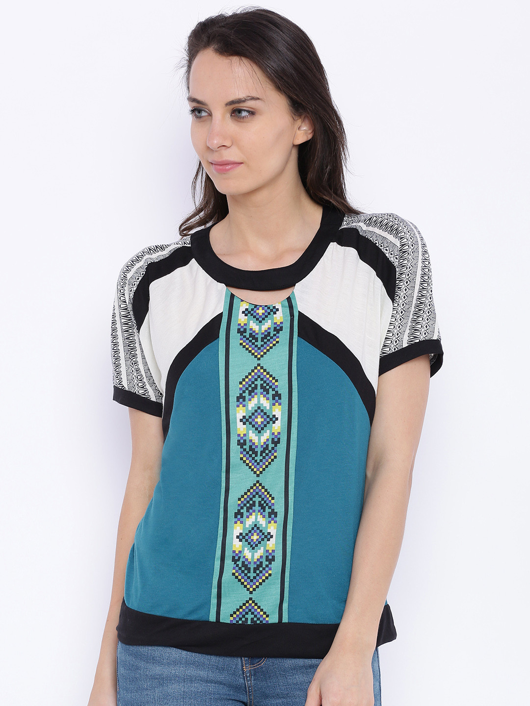Buy 109F Women Teal Green Polyester Printed Top Tops for Women