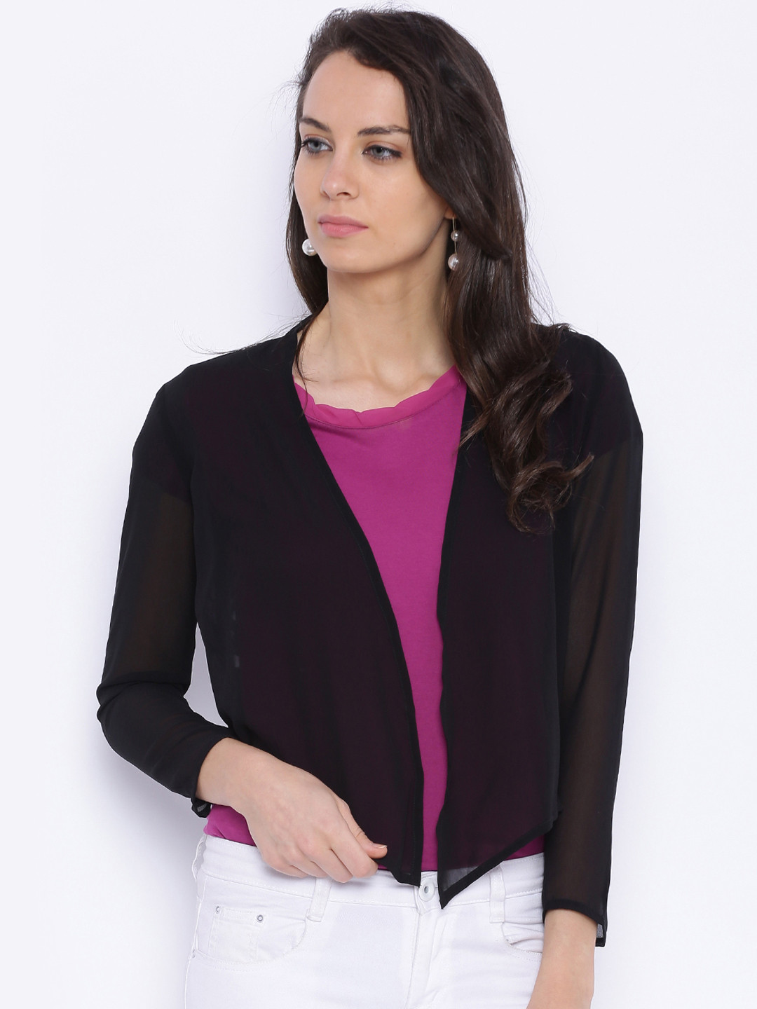 Buy 109F Black Solid Open Front Shrug Shrug for Women 1471857 Myntra