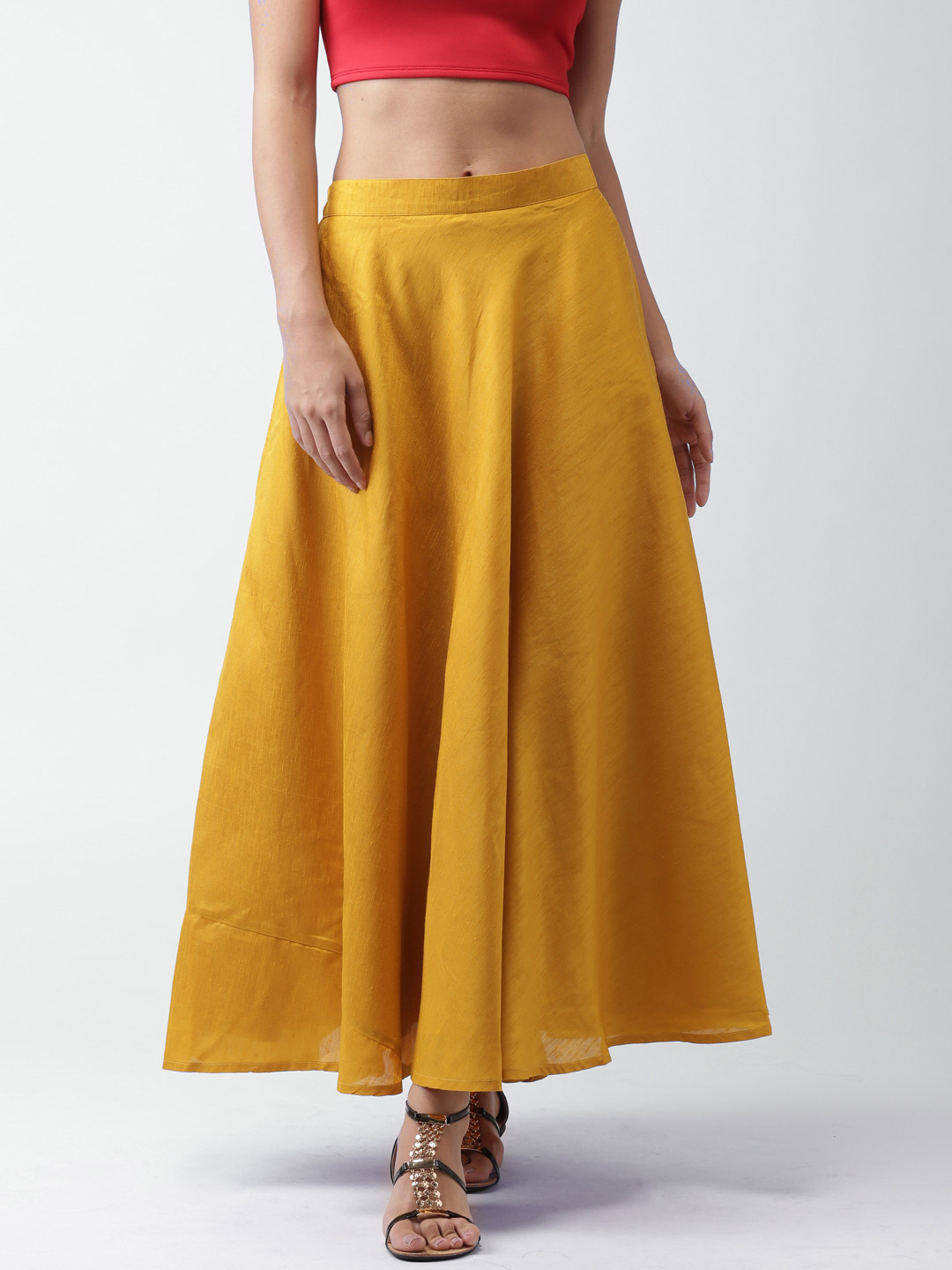 Buy GERUA Mustard Yellow Chanderi Maxi Skirt Skirts for Women 1472194