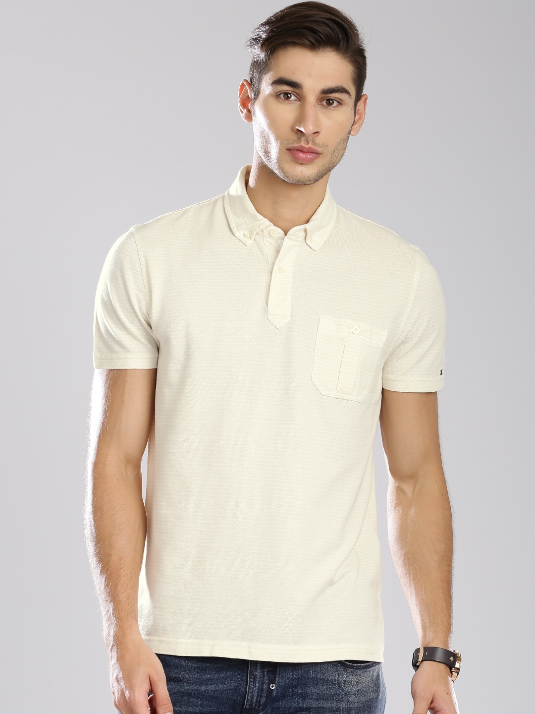 Buy Tommy Hilfiger Men Cream Colored Polo T Shirt - Tshirts for Men ...
