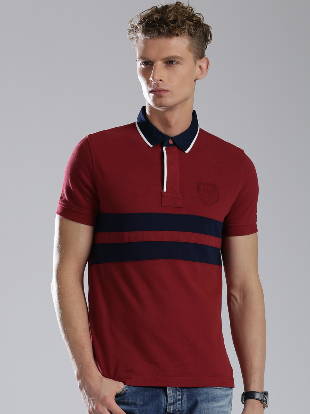 Buy Tommy Hilfiger Men Maroon Striped Polo T Shirt - Tshirts for Men 1473529 | Myntra