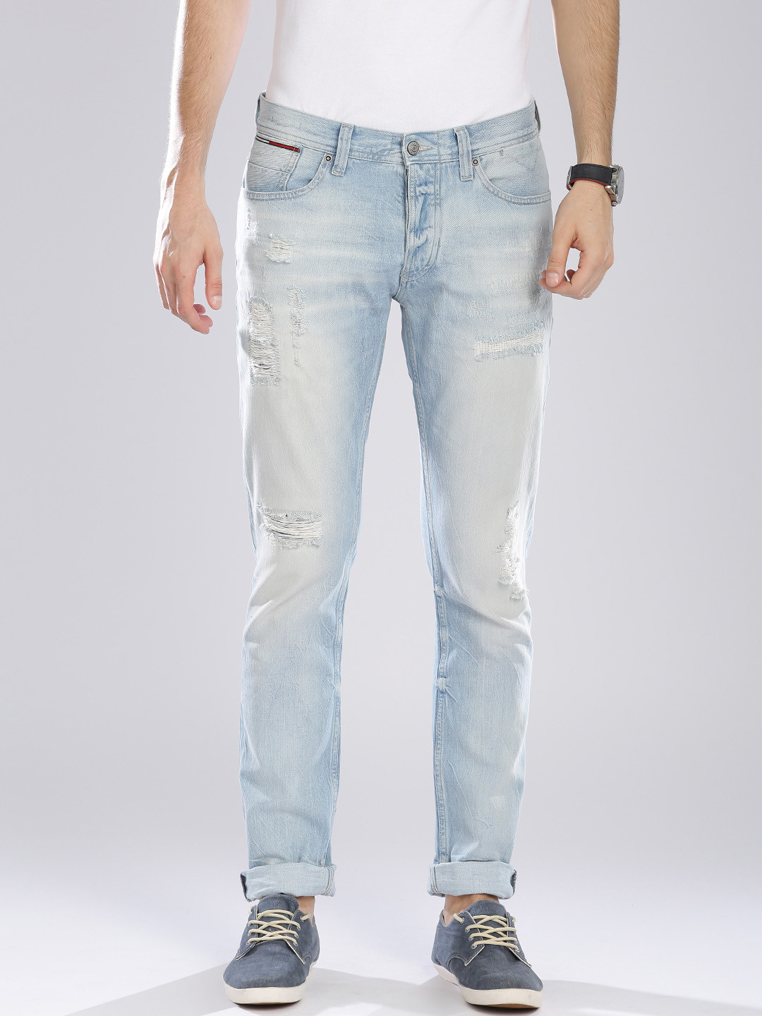 Buy Tommy Hilfiger Men Blue Tapered Fit Mid Rise Ripped Jeans Jeans
