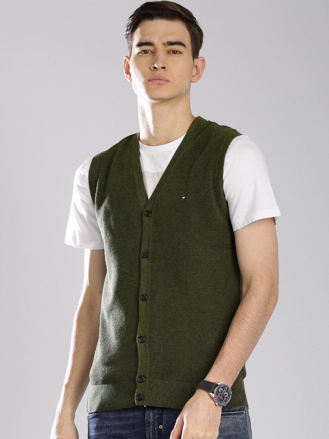 Buy Tommy Hilfiger Green Sleeveless Sweater Sweaters for Men 1473637