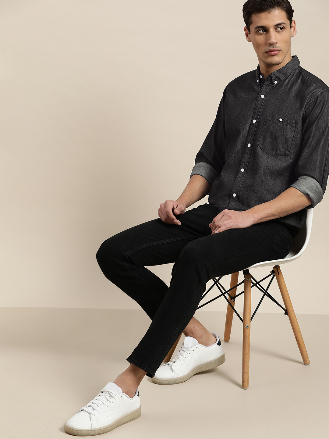 Buy Ether Men Charcoal Solid Pure Cotton Casual Shirt Shirts for Men 14736472 Myntra