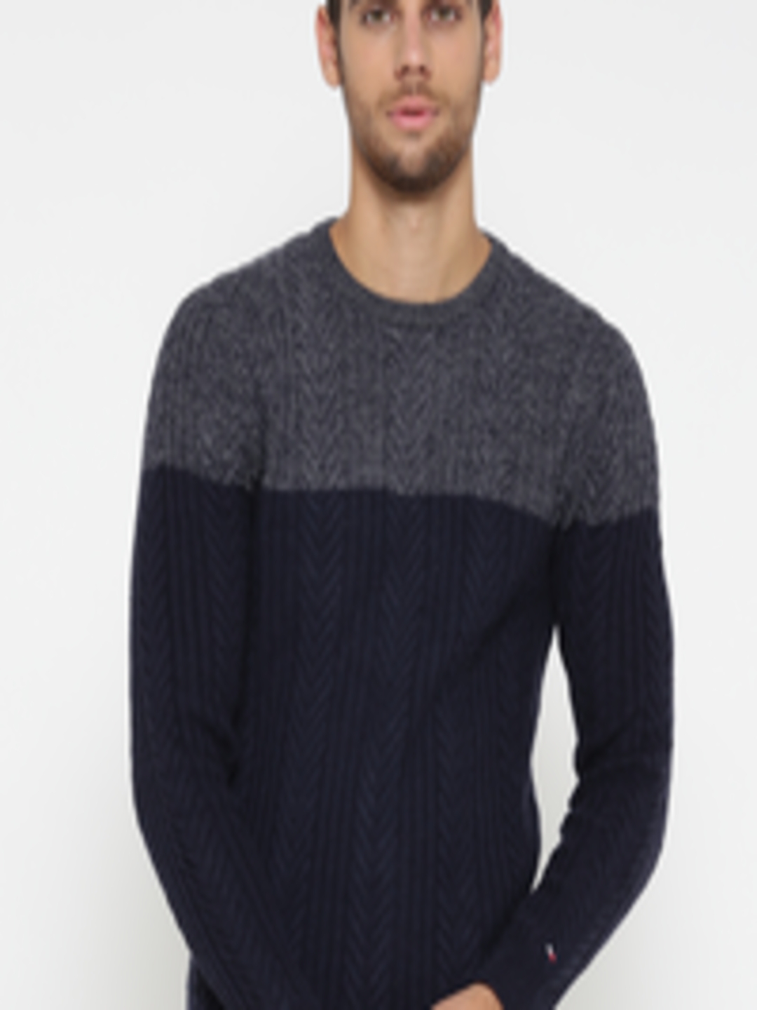 Buy Tommy Hilfiger Men Navy Self Design Pullover - Sweaters for Men ...