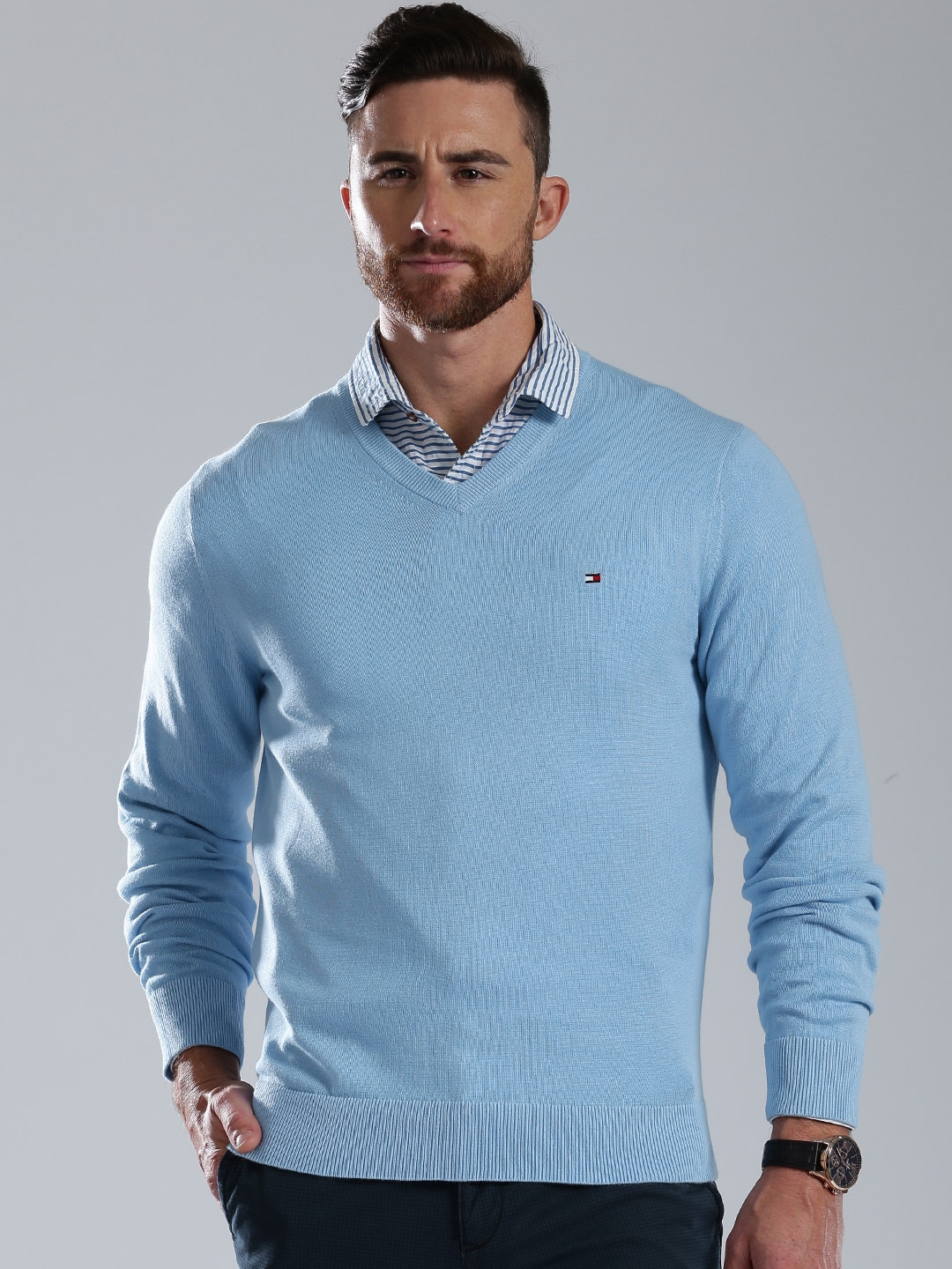 Buy Tommy Hilfiger Men Blue Solid Sweater - Sweaters for Men 1473656 ...