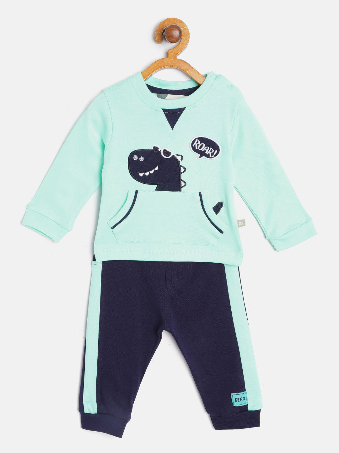 Buy Moms Love Infant Boys Sea Green & Navy Blue Applique Detail Cotton