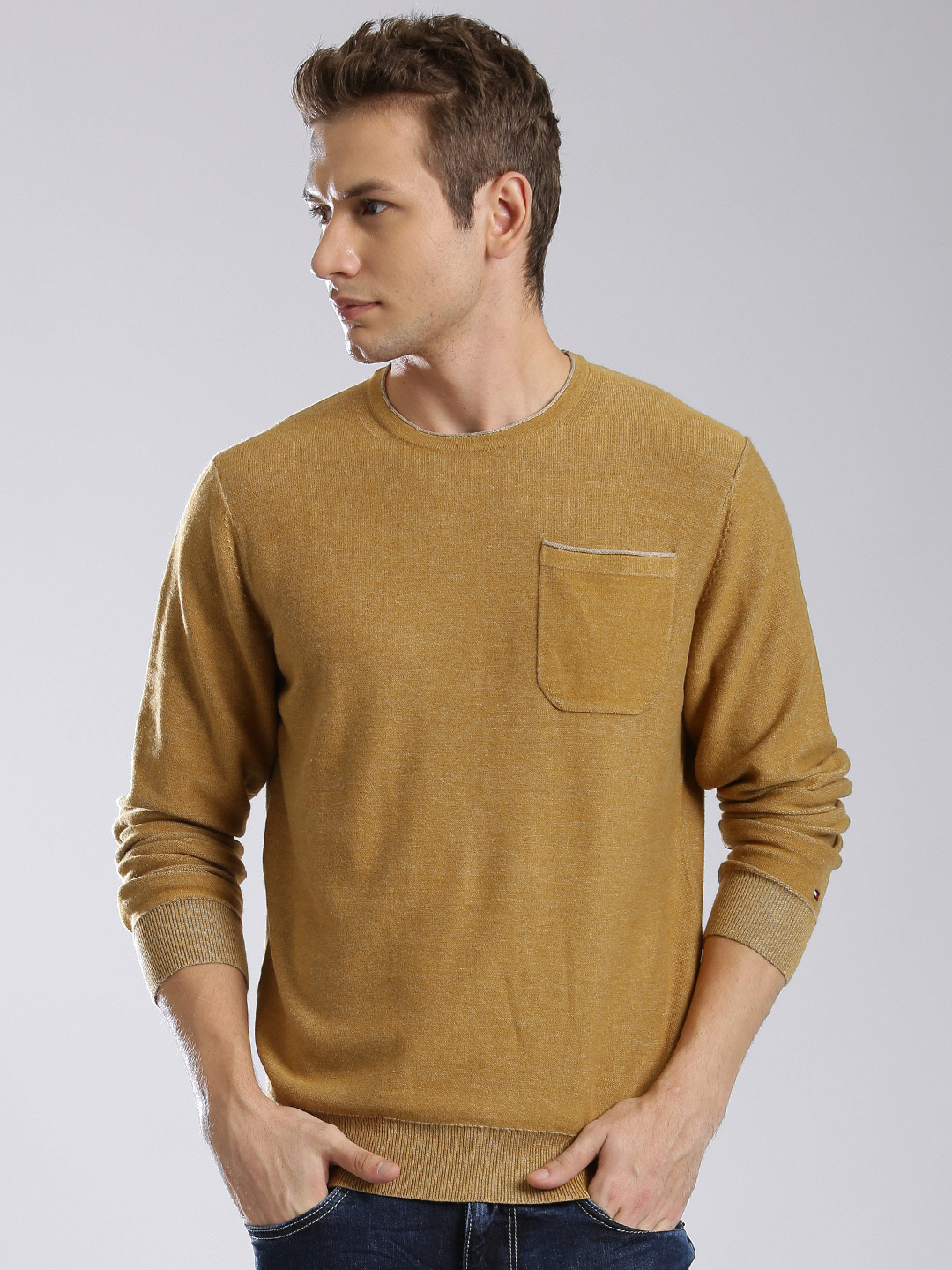 Buy Tommy Hilfiger Men Mustard Yellow Solid Sweater Sweaters for Men
