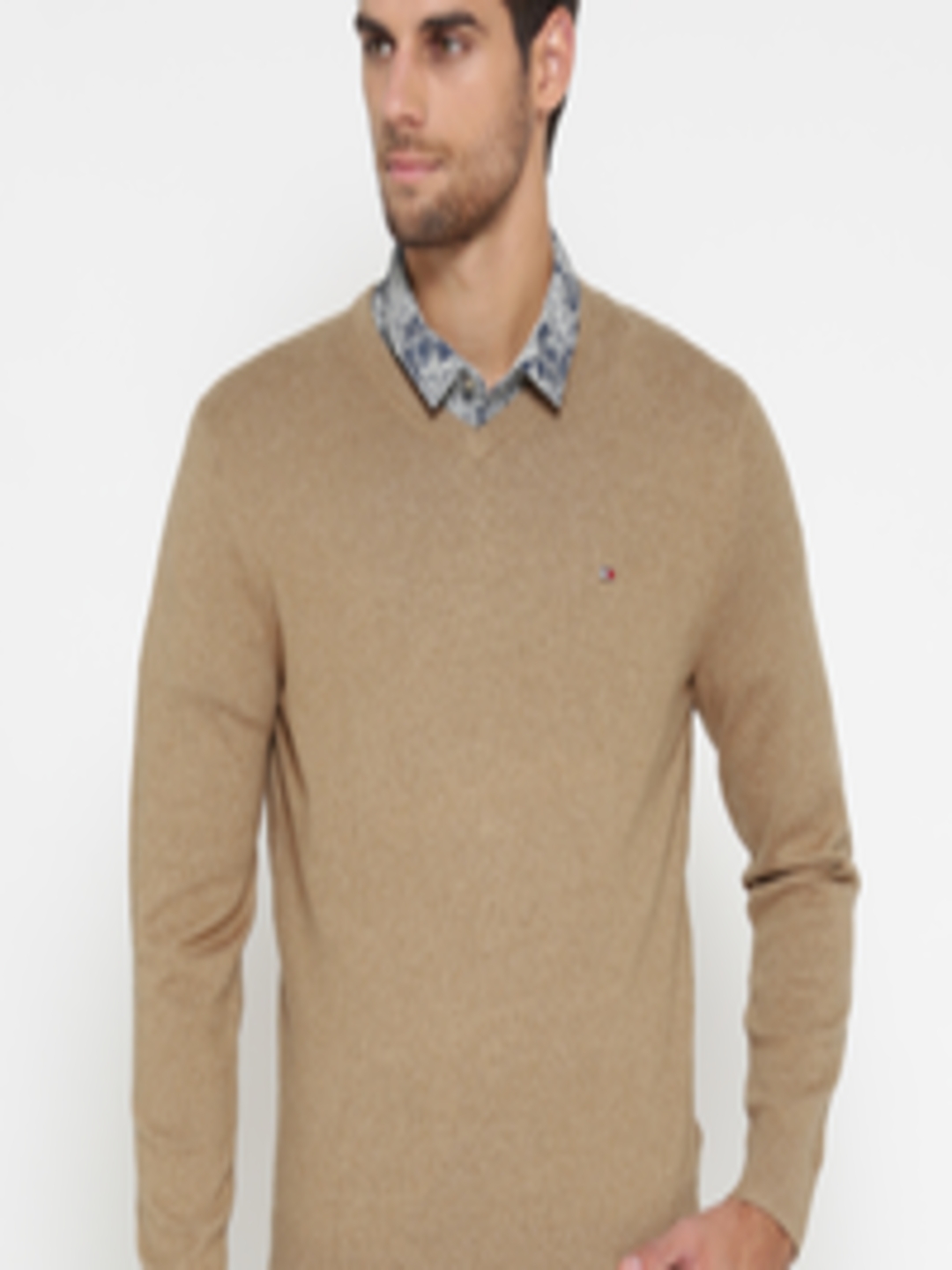 Buy Tommy Hilfiger Men Beige Solid Sweater - Sweaters for Men 1473673 ...