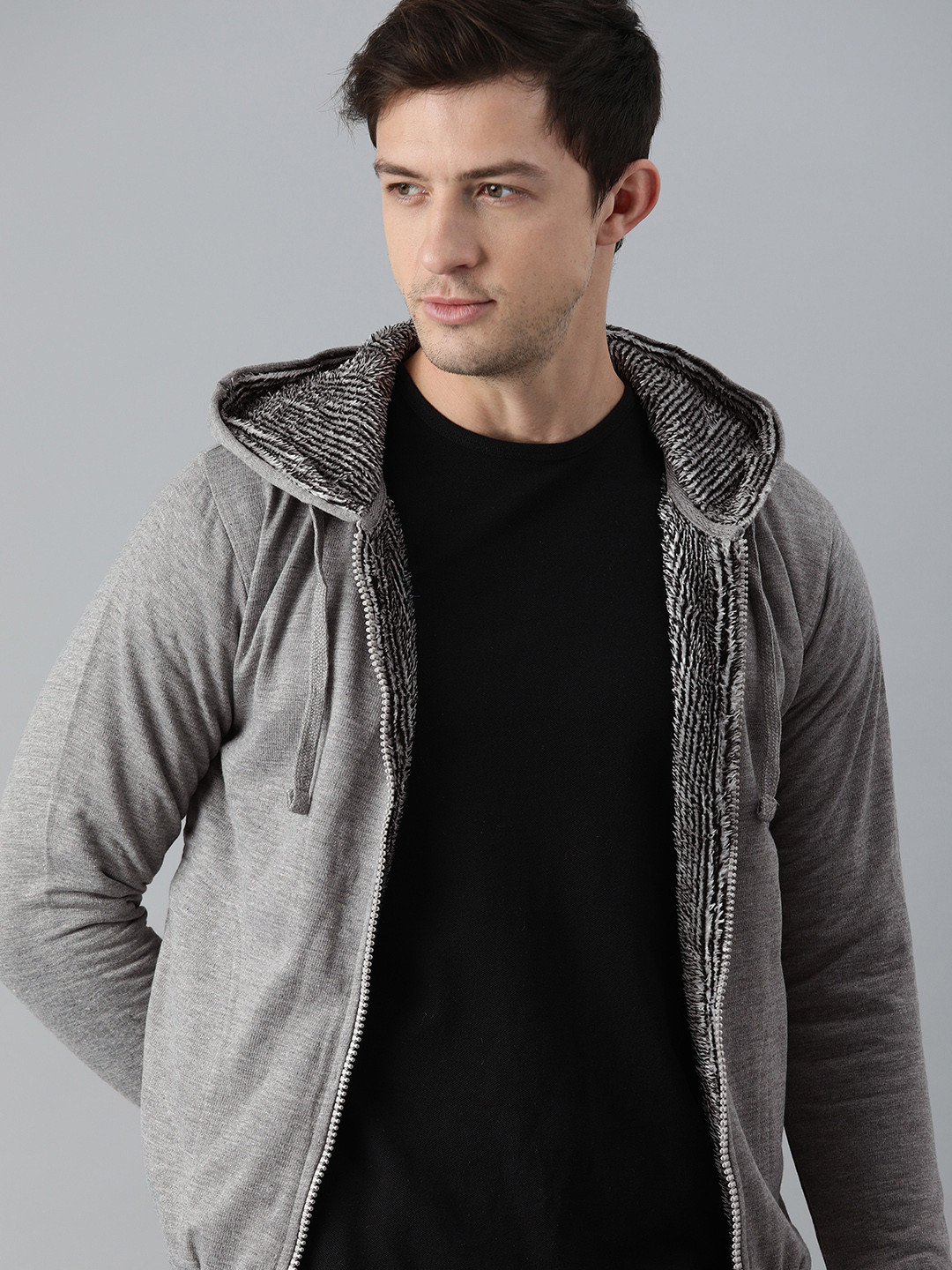TMY Gray Melange Standard Fit Hooded Men's Sweatshirt with Embroidered Text - 87838 - Coeur dAlene main image 0