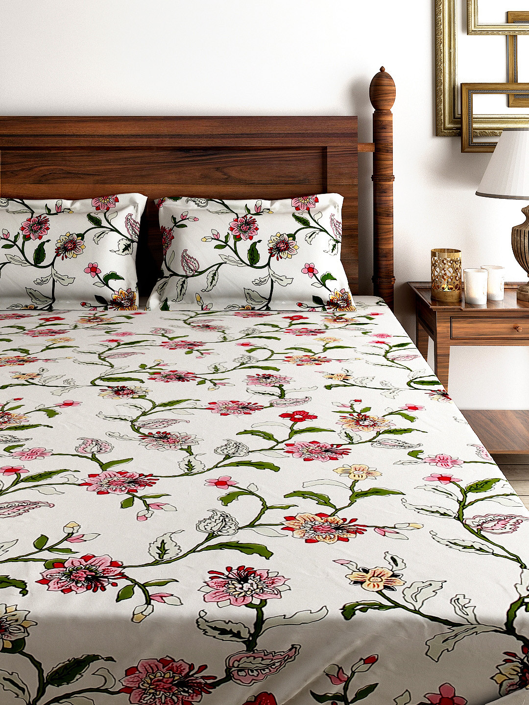 Buy SWAYAM Off White 180 TC Fine Cotton Double Fitted Bedsheet With 2