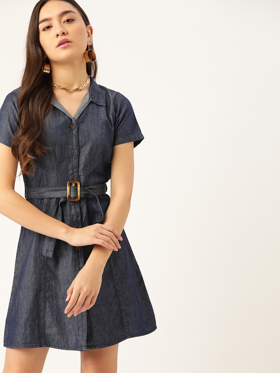navy blue shirt dress with belt