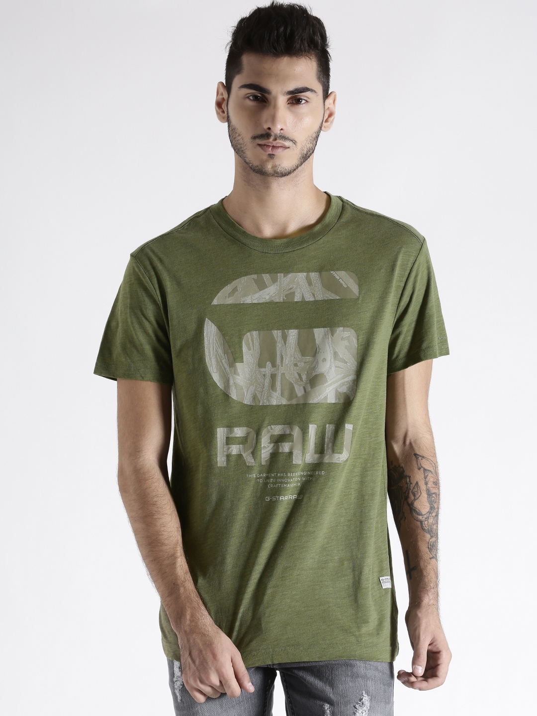 Buy G STAR RAW Men Olive Green Printed T Shirt - Tshirts for Men ...
