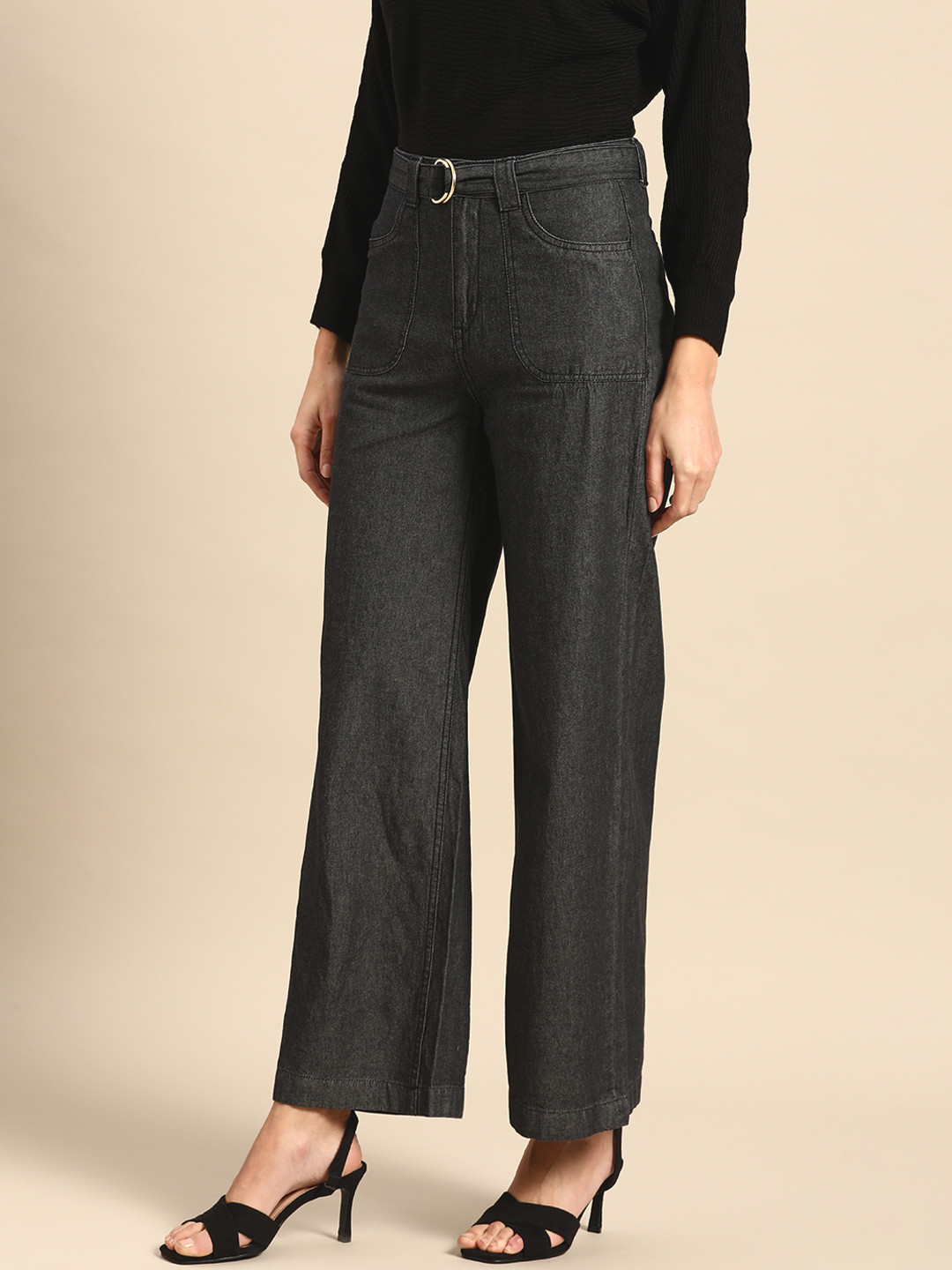 Buy All About You Women Charcoal Grey Flared High Rise Jeans Jeans