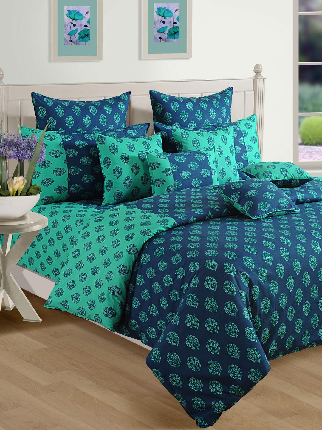 Buy SWAYAM Blue 180 TC Fine Cotton Double Bedsheet With 2 Pillow Covers Bedsheets for Unisex