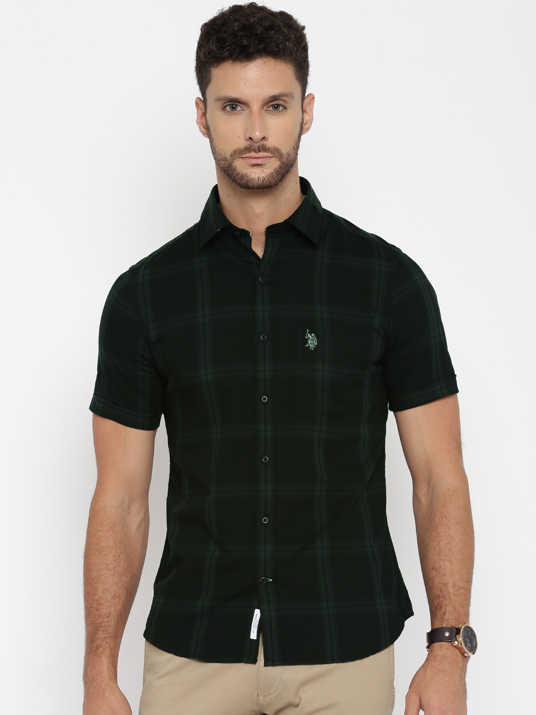 Buy U.S. Polo Assn. Men Black Tailored Fit Checked Casual Shirt