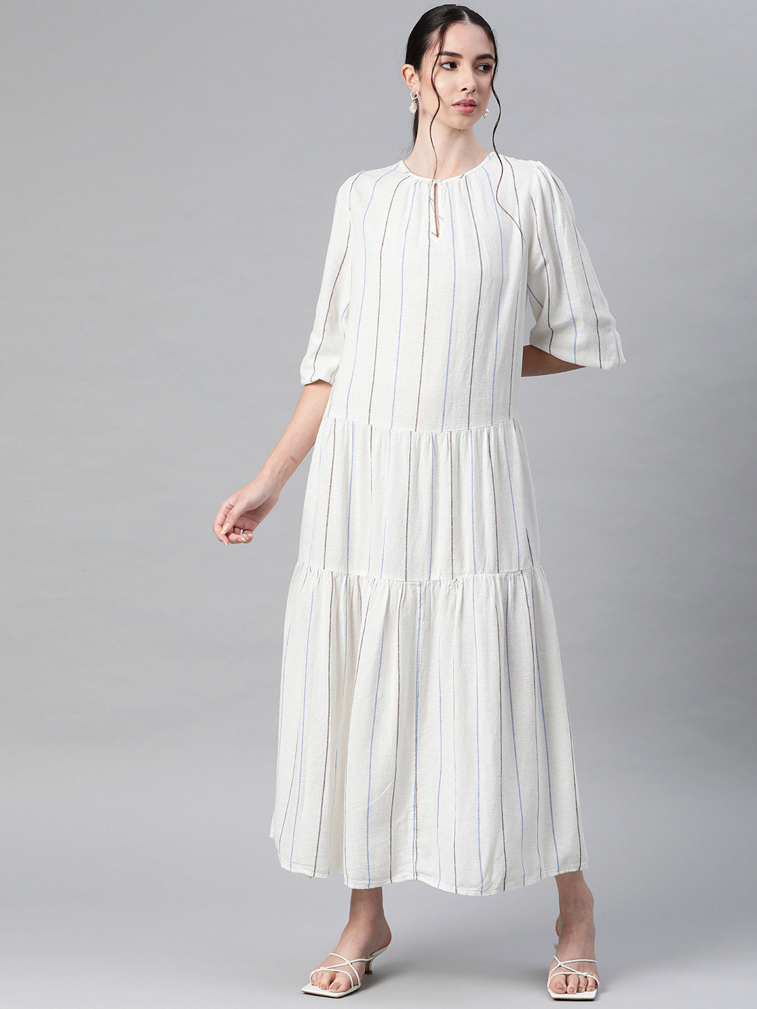 Buy Marks & Spencer White Keyhole Neck Linen A Line Maxi Dress