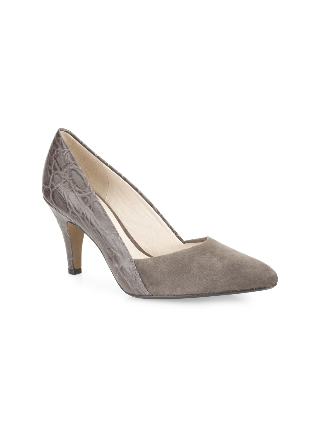 grey leather pumps