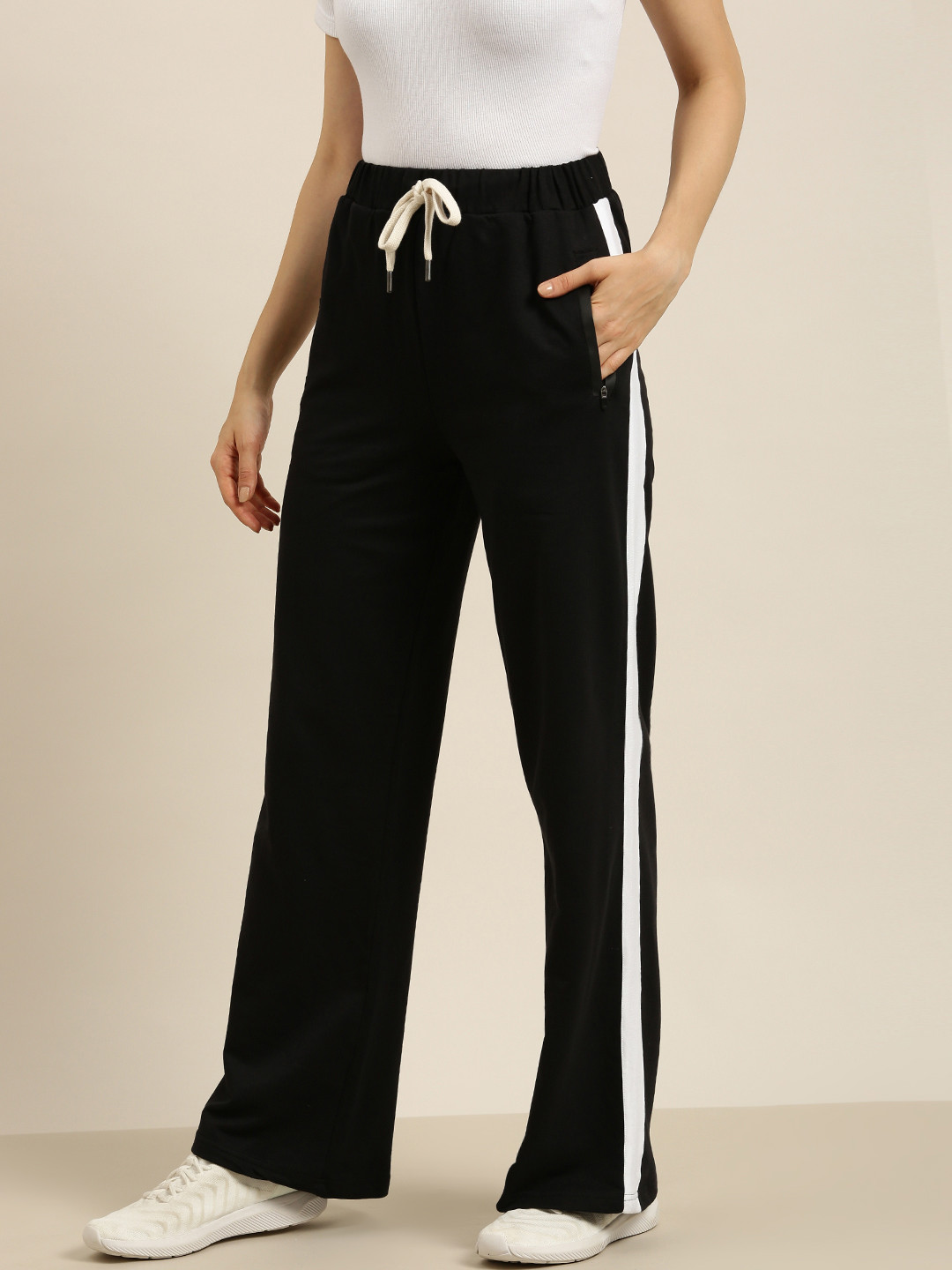 Buy DILLINGER Women Black Pure Cotton Wide Leg Track Pants Track