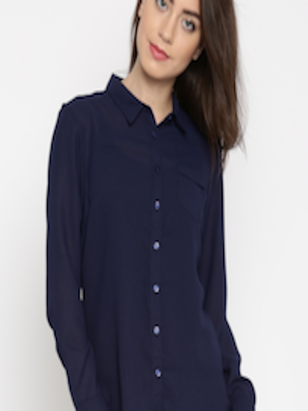 Buy Allen Solly Woman Women Navy Regular Fit Solid Formal Shirt ...
