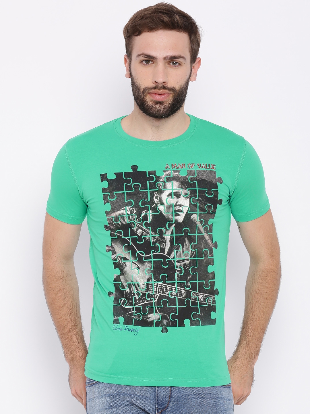 Buy Status Quo Men Green Printed T Shirt Tshirts for Men 1476596 Myntra