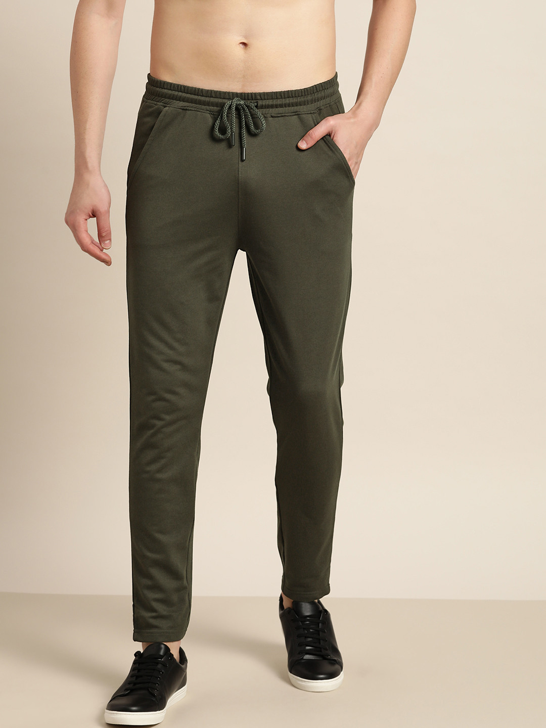 Men'S Olive Solid Track Pants