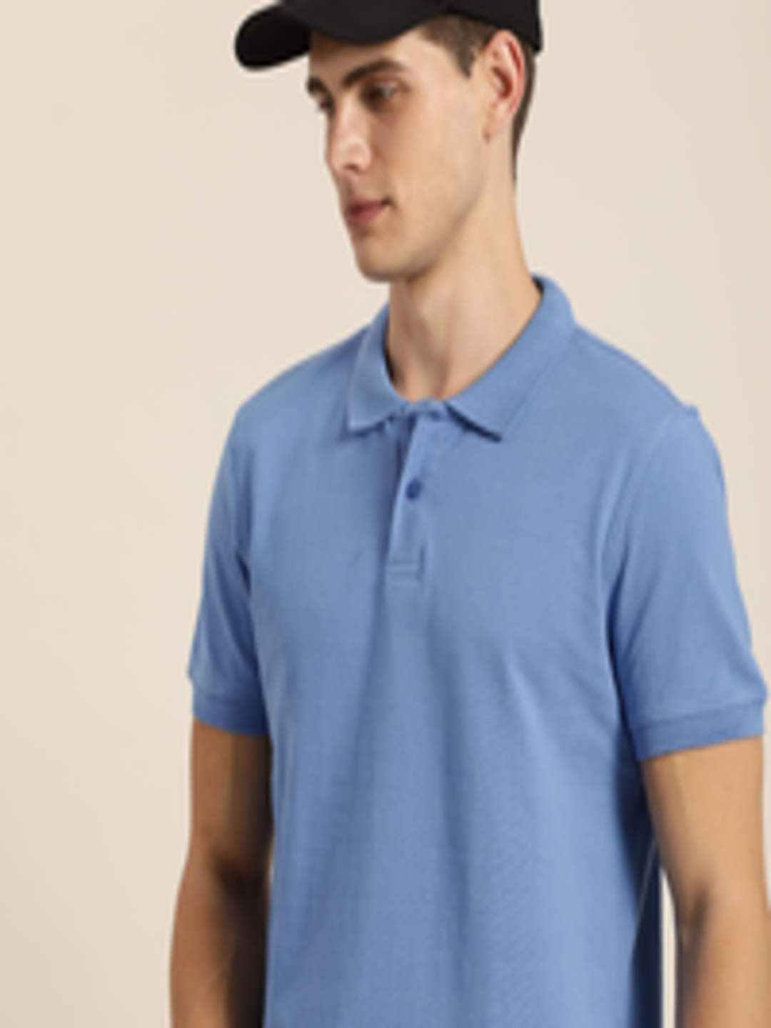 Buy Invictus Indoor Men Blue Solid Polo Collar Pure Cotton T Shirt ...