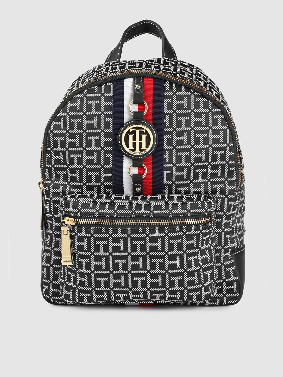 Buy Tommy Hilfiger Women Black & White Abstract Printed Backpack