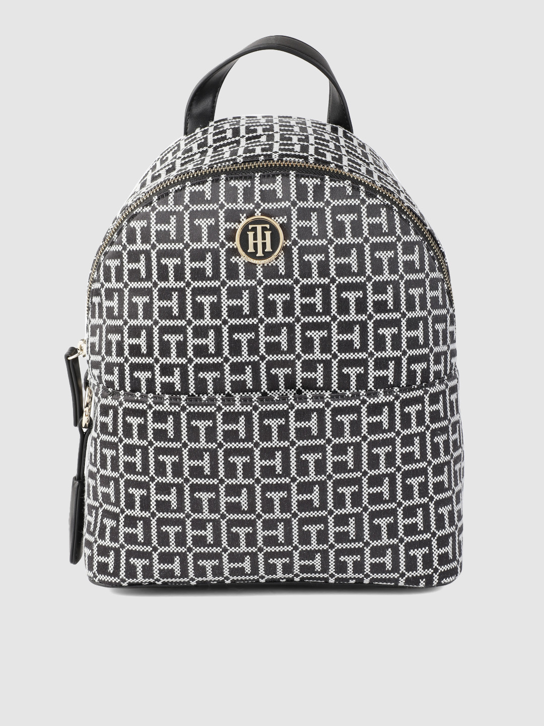 Buy Tommy Hilfiger Women Black & White Jacquard Backpack Backpacks