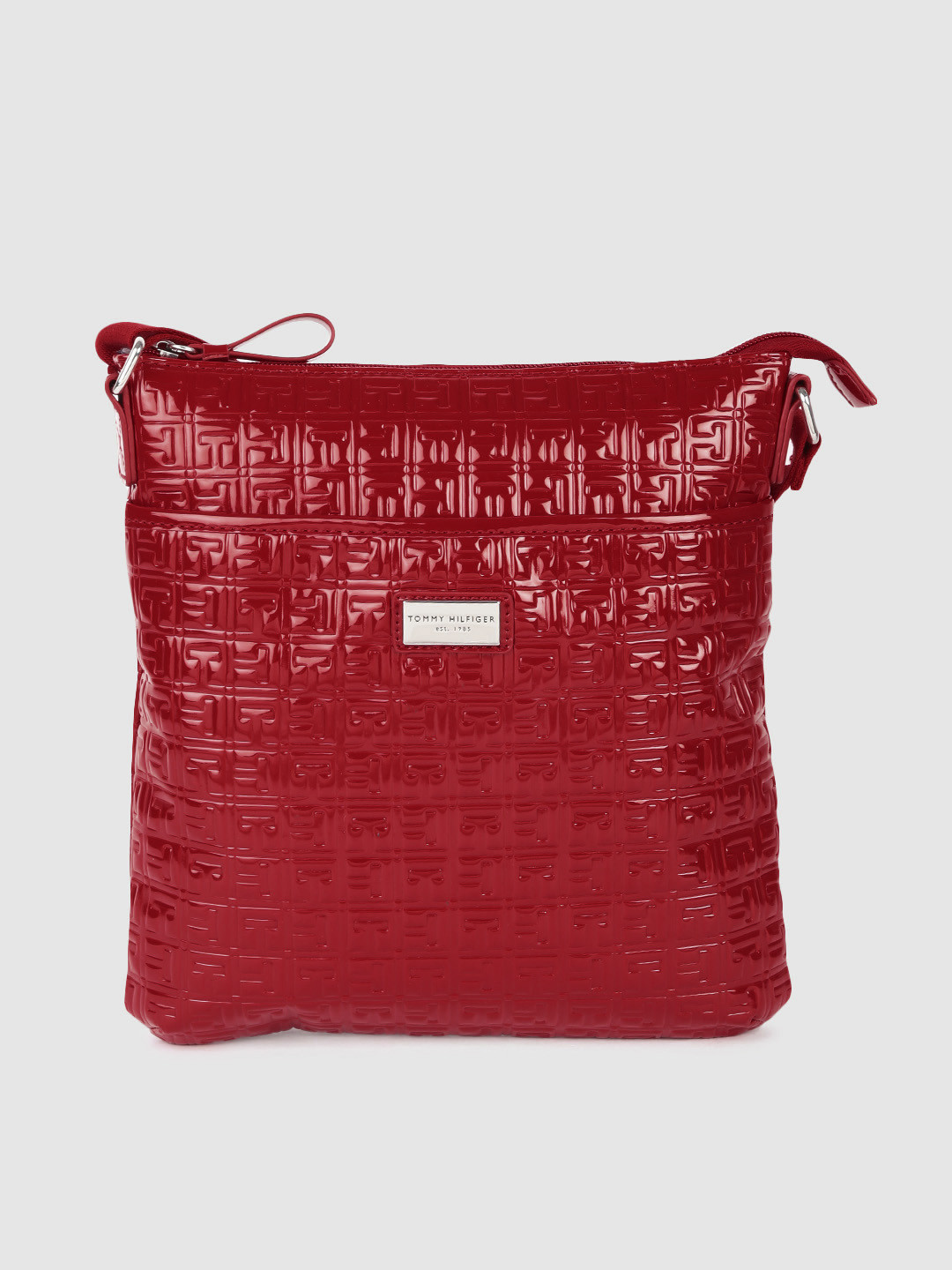 Buy Tommy Hilfiger Coral Red Textured Structured Sling Bag Handbags