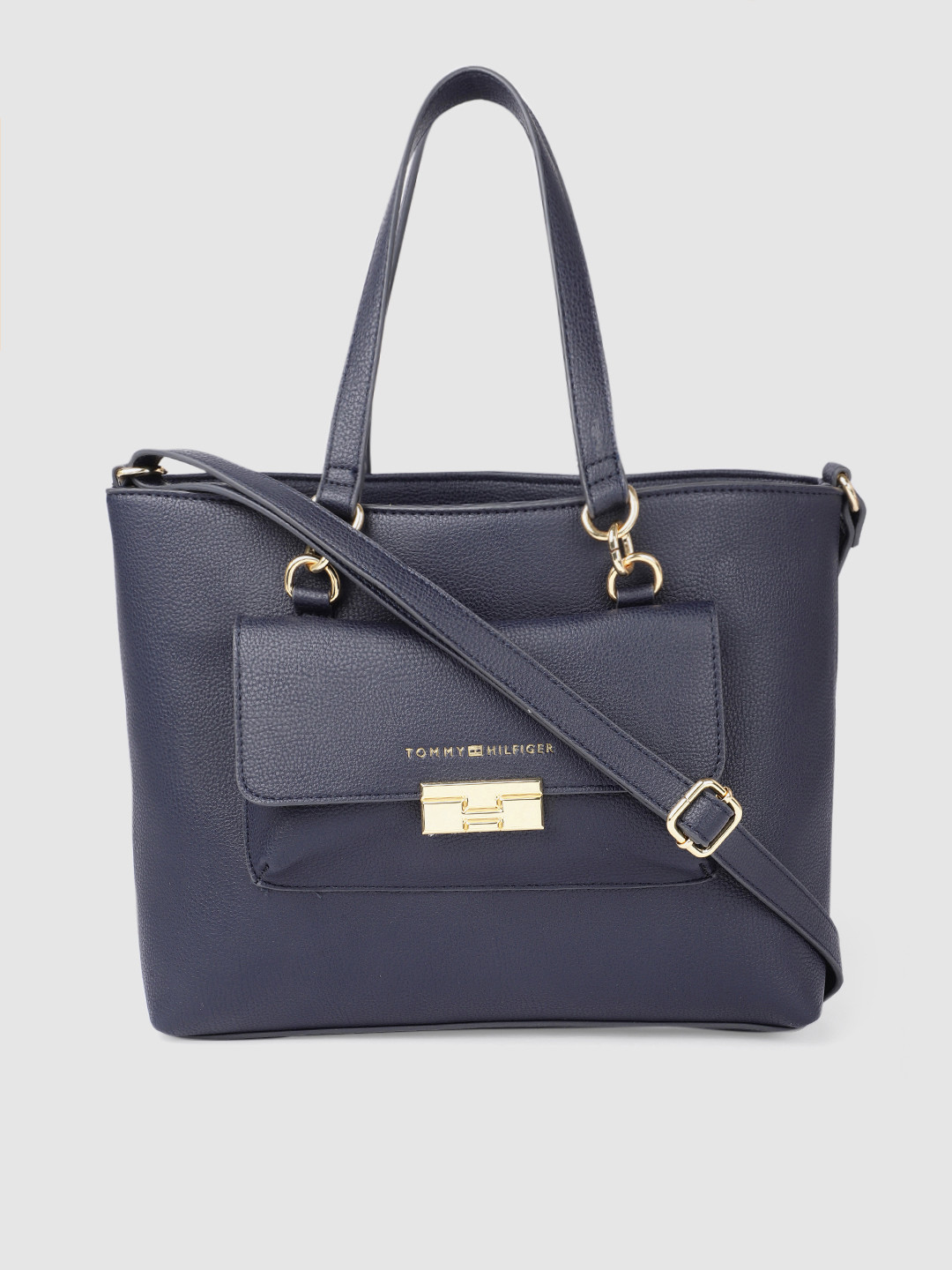 Buy Tommy Hilfiger Navy Blue Solid PU Regular Shopper Shoulder Bag
