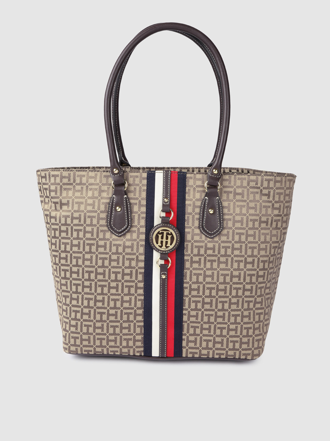 Buy Tommy Hilfiger Brown Printed Structured Handheld Bag Handbags for