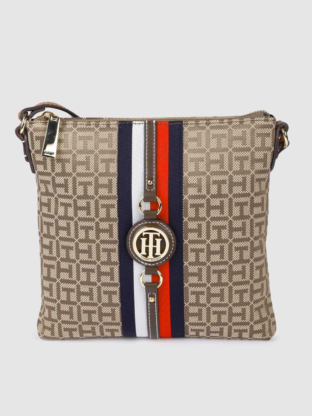 Buy Tommy Hilfiger Brown Printed Structured Sling Bag Handbags for