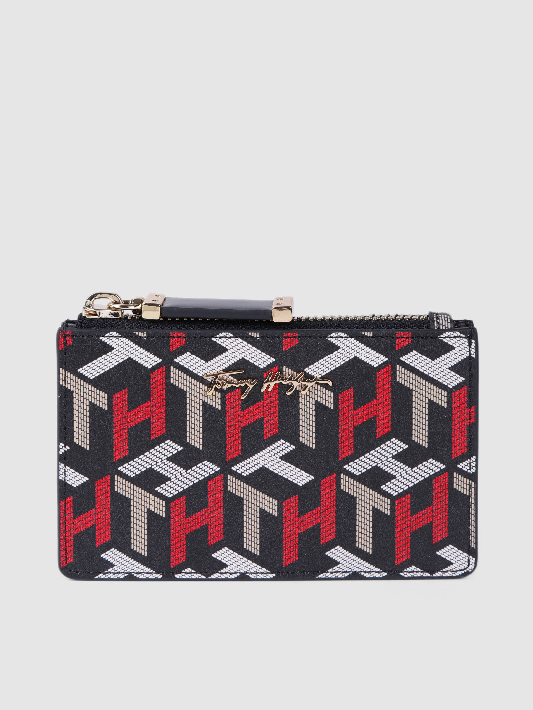 Buy Tommy Hilfiger Women Blue & Red Typography Printed Card Holder